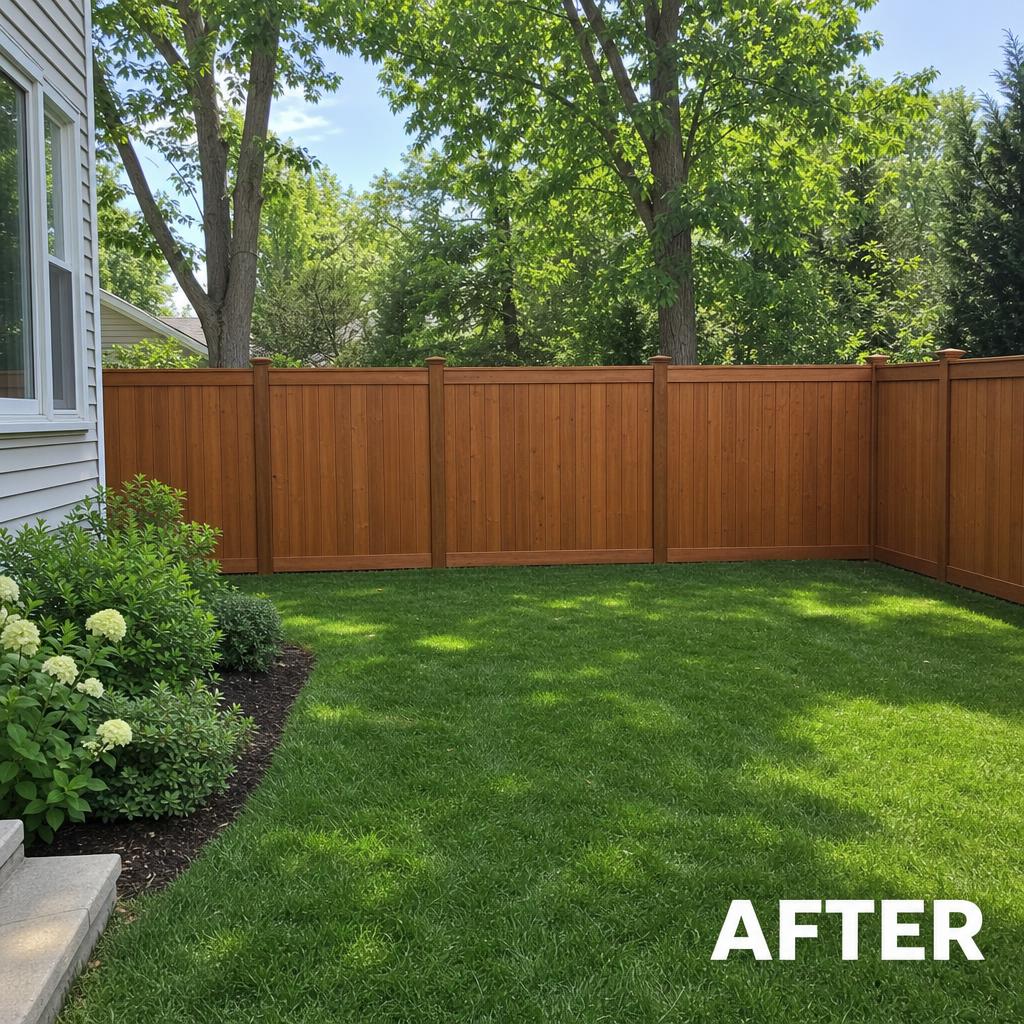 Repaired wooden fence after repair