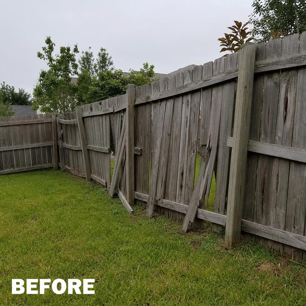 Broken wooden fence before repair